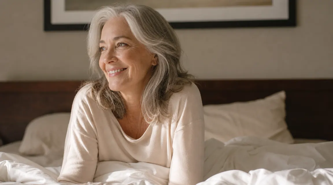 Soft sunrise light filling a quiet bedroom at dawn, warm golden glow on the nightstand