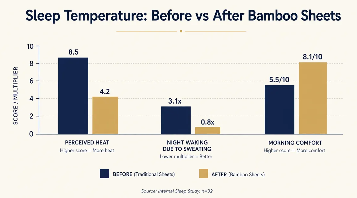 Chart showing a comparison of heat retention between cotton and bamboo sheets over a single night